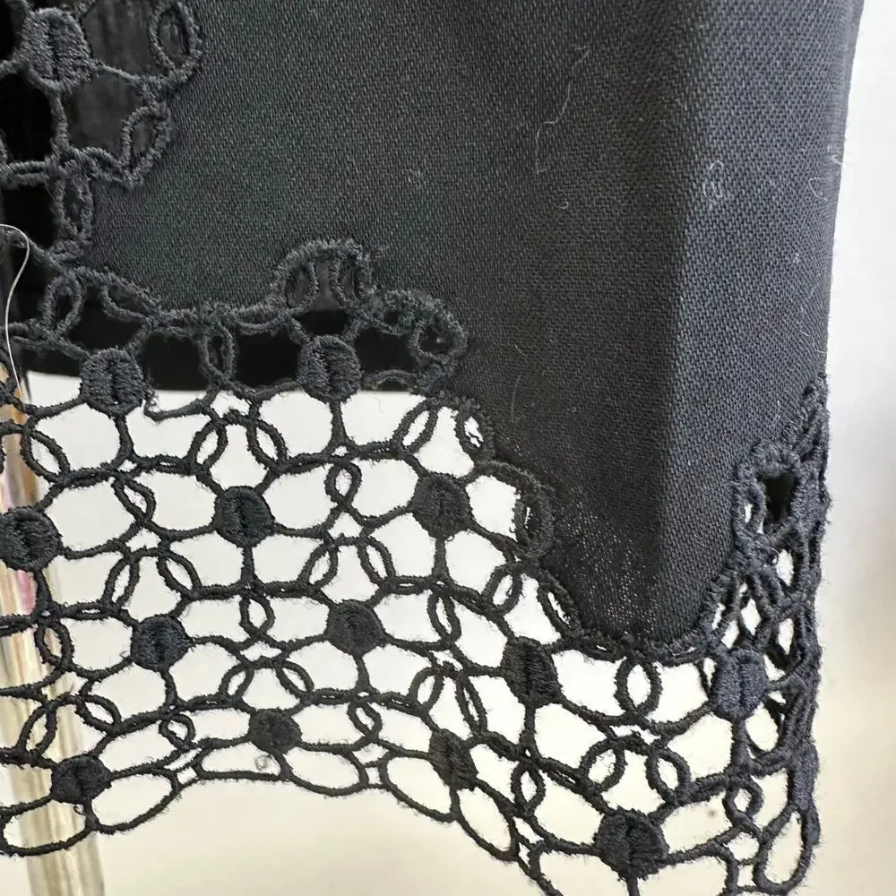 Vintage 90s Armani Collezioni Black Wool Pencil Skirt Embroidered lace Size 8‎
